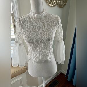 White Lace Bell-Sleeve Women's Top by Jealous Tomato